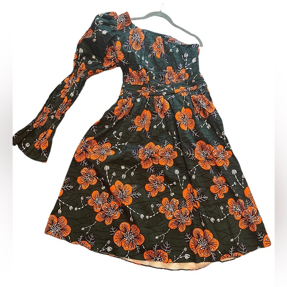 Autumn Adeigbo Trixie One Shoulder Green & Orange Floral Dress - Picture 2 of 14